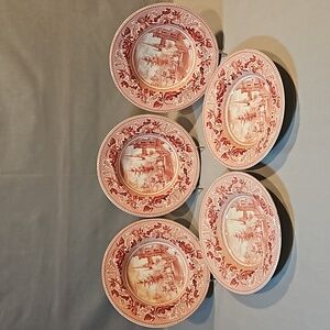 Johnson Bros. Historic America Pink Rim Soup Bowls Michigan Avenue Chicago